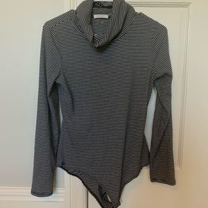 Black and white stripe turtle neck bodysuit